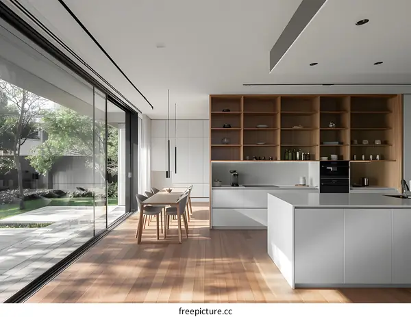 Modern Kitchen Interior Design with Glass Sliding Doors and Natural Light