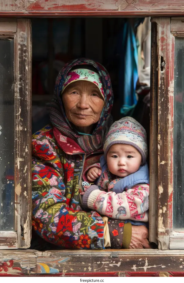 Grandmother and Baby in Traditional Clothing