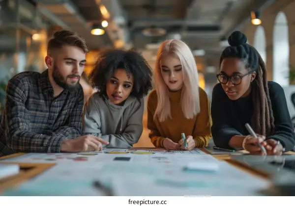 A group of young professionals having a meeting in an office