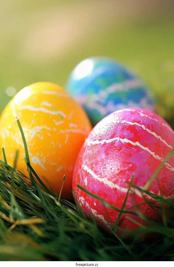 Colorful Easter Eggs in Grass