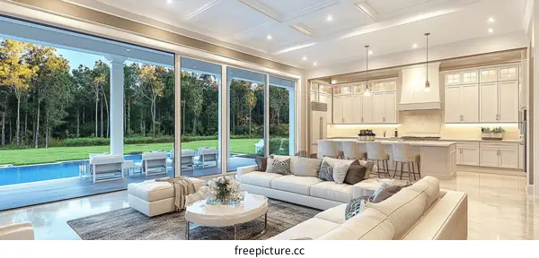 Modern Elegant Living Area with Backyard View