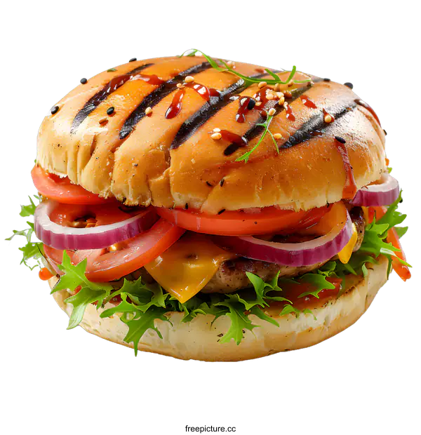 [Transparent Background PNG]Juicy Cheeseburger with Toppings on a White Background
