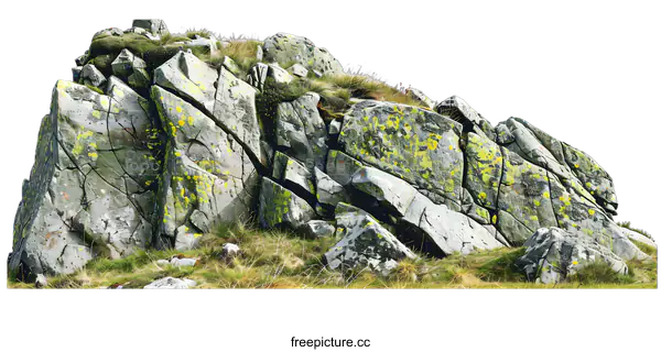 [Transparent Background PNG]Cracked Rock Formation With Grass And White Background