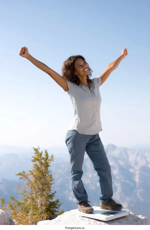 Woman Celebrating Achievement on Mountaintop