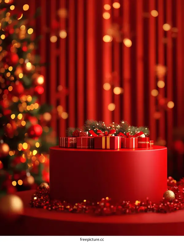 Red Christmas Gift Display Podium