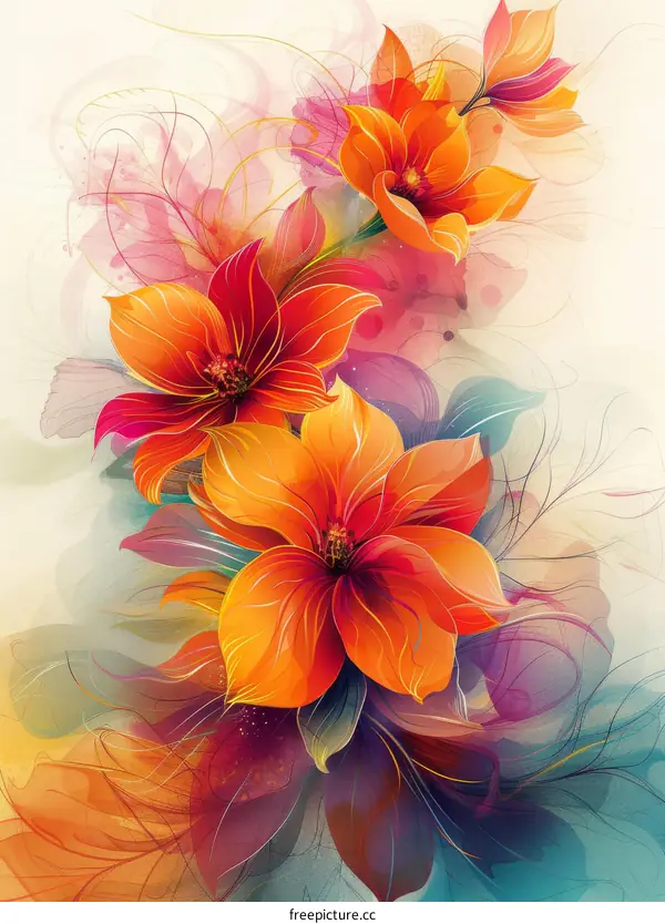 Vibrant Watercolor Floral Illustration: Hand-Painted Botanical Design