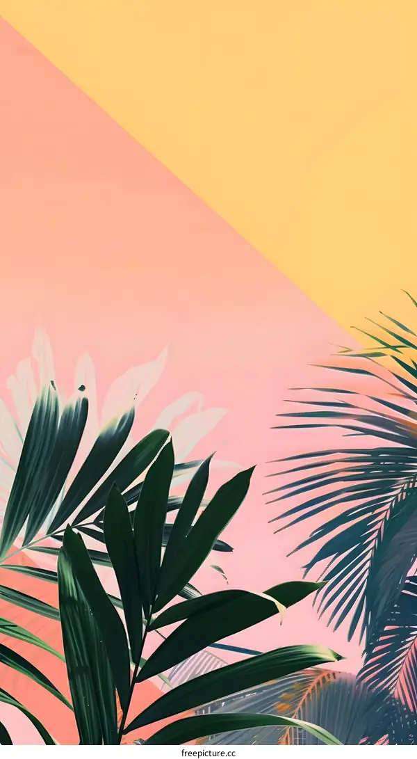 Tropical Leaf Background with Pink and Yellow Colors