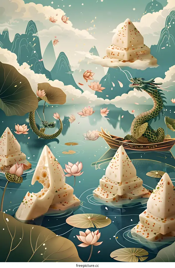 Dragon Boat Festival Scene with Rice Dumplings