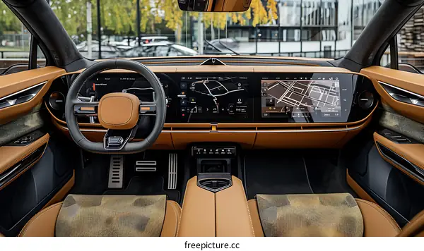 The interior of the Hongqi E-HS9, an all-electric SUV produced by the Chinese automaker Hongqi.