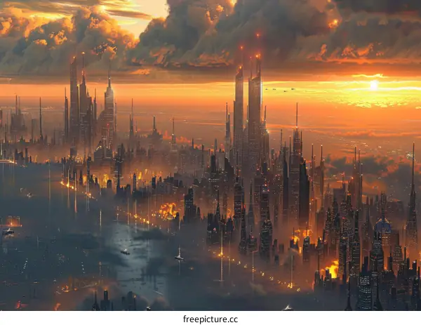 Futuristic Cityscape at Sunset