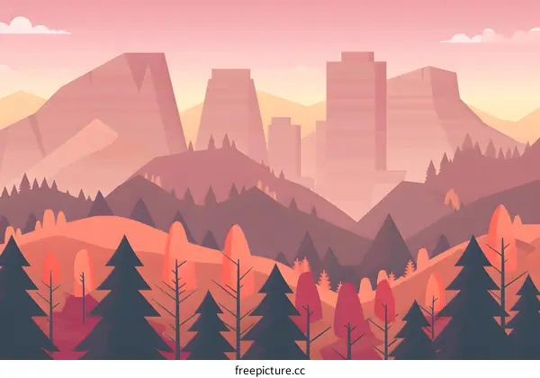 Mountain Range With City Skyline Illustration