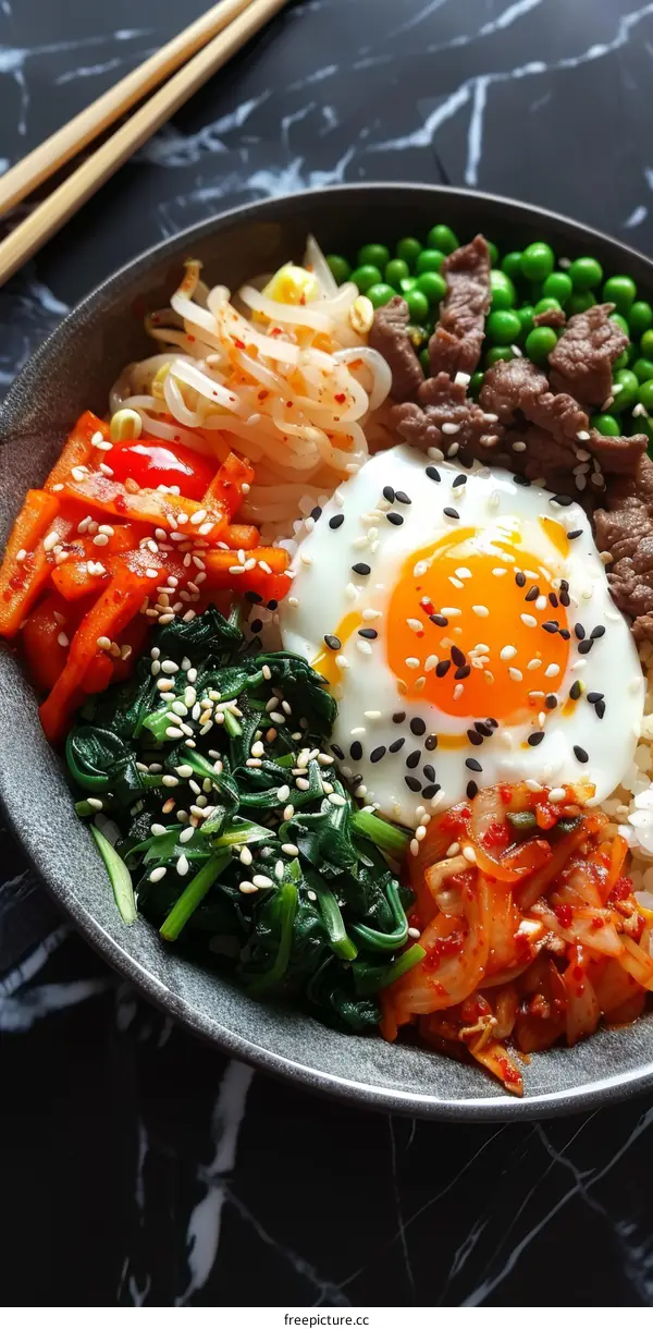 Colorful and Delicious Korean Bibimbap, a Traditional Dish
