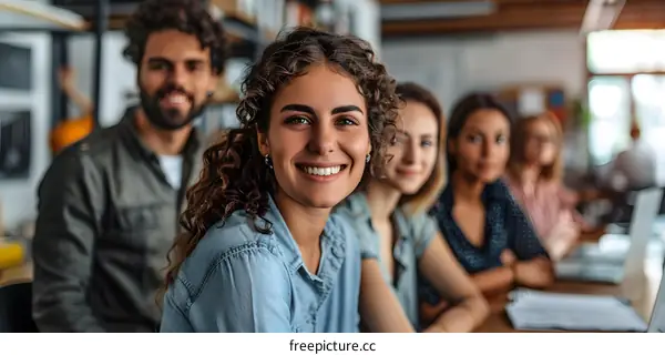 Portrait of a smiling young woman with her friends in the background