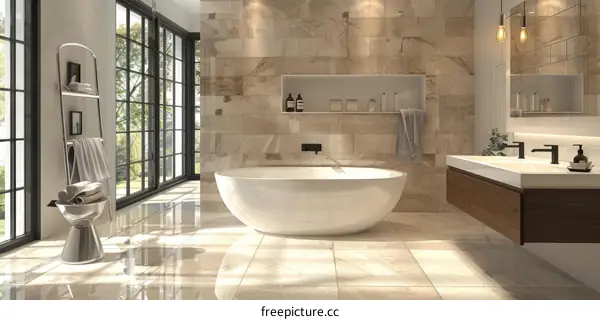 Modern Beige Marble Bathroom Design