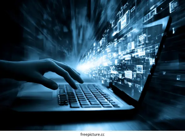 Digital Technology Abstract Hand Typing on Laptop