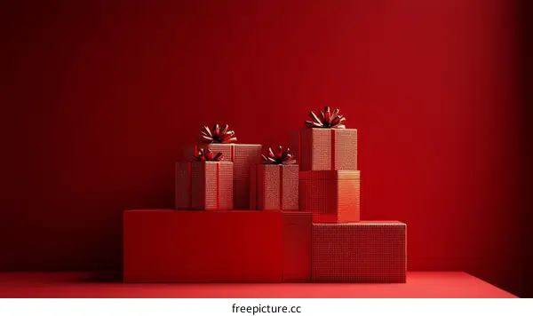 Stacked Gift Boxes on a Red Background