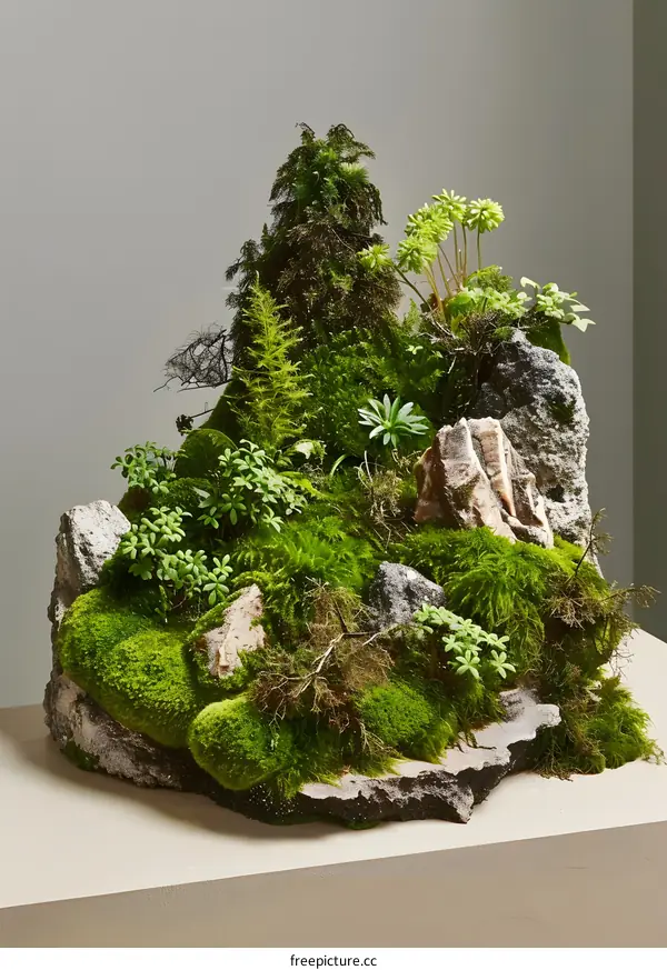 Miniature Landscape with Moss and Rock Formation