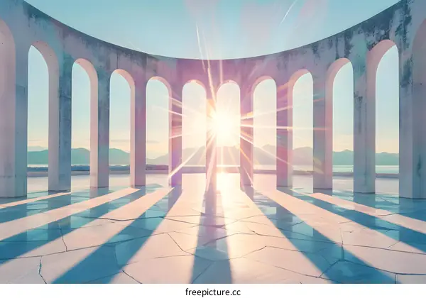 Sunrise Through Concrete Arches Overlooking The Ocean