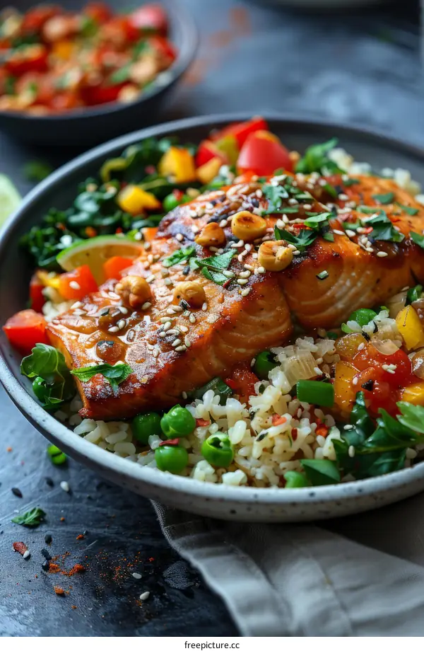 Salmon with Rice and Vegetables