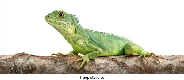 Green Lizard on Branch Isolated