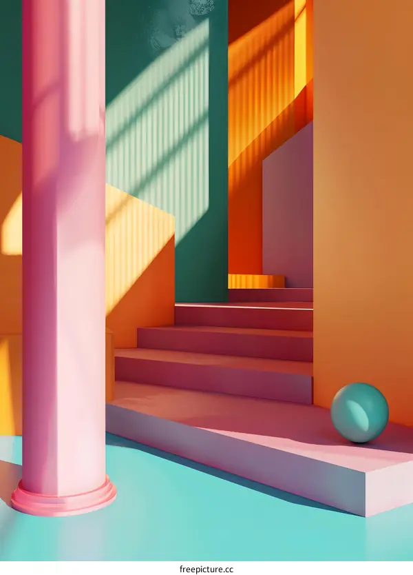 Abstract Colorful Interior Design with Staircase and Column