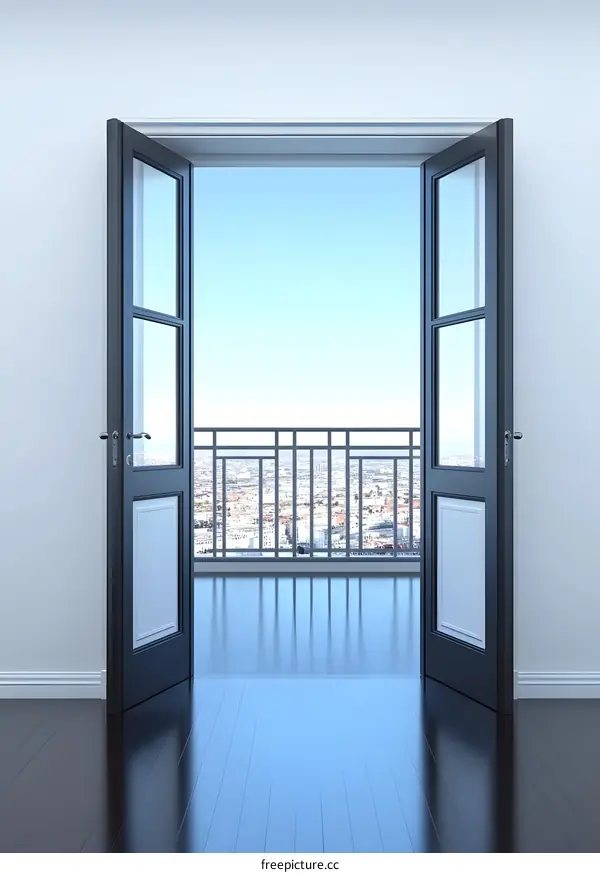 Open Doors With Cityscape View