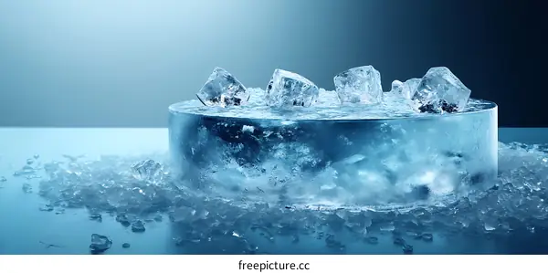 Transparent Ice Cubes on a Frozen Surface