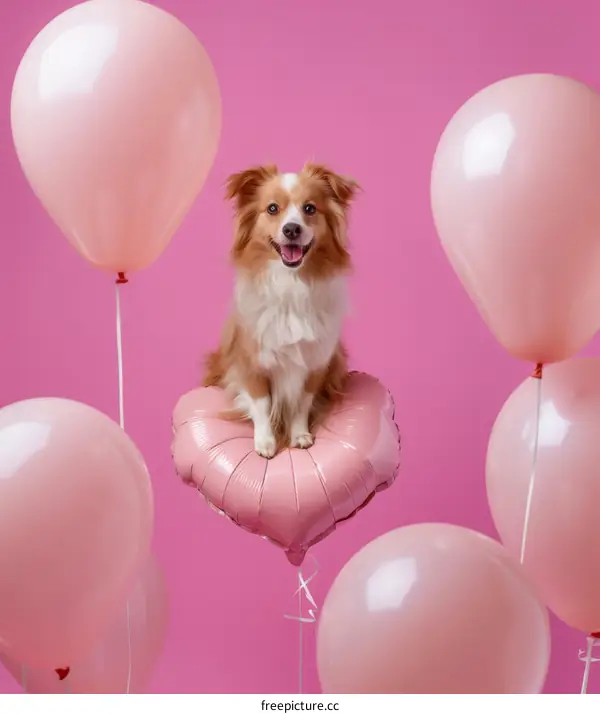 Adorable Puppy Celebrates Valentine's Day with Heart Balloons