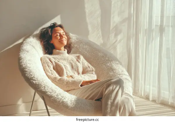 Relaxing Woman in Cozy Chair by the Window