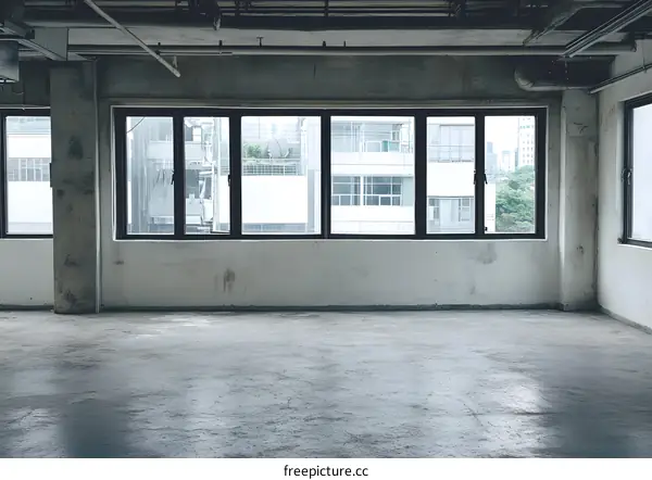 Empty Room with Windows Looking Out to Cityscape