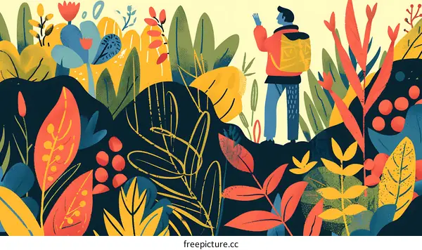 Man Standing In The Middle Of A Vibrant Floral Forest