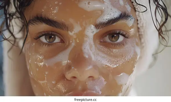 Close Up of a Woman With Facial Foam