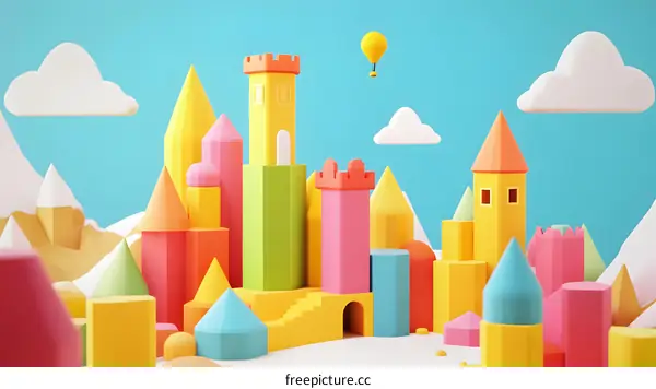 Colorful Geometric Shapes 3D Castle Illustration