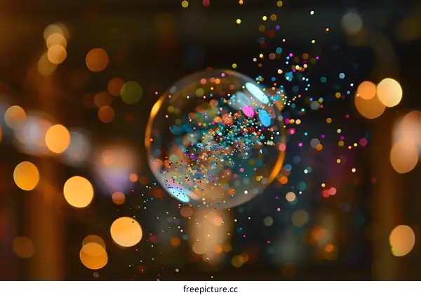 Colorful Glitter Inside a Bubble with Bokeh Background