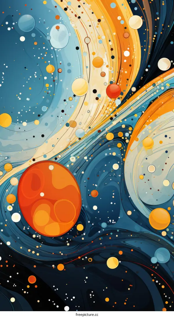 Colorful abstract painting with round shapes and flowing lines