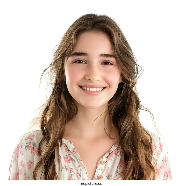 Smiling Young Woman with Long Brown Hair