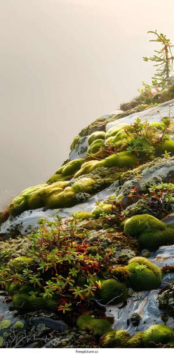 Close Up of Moss Covered Rocks in the Misty Mountain