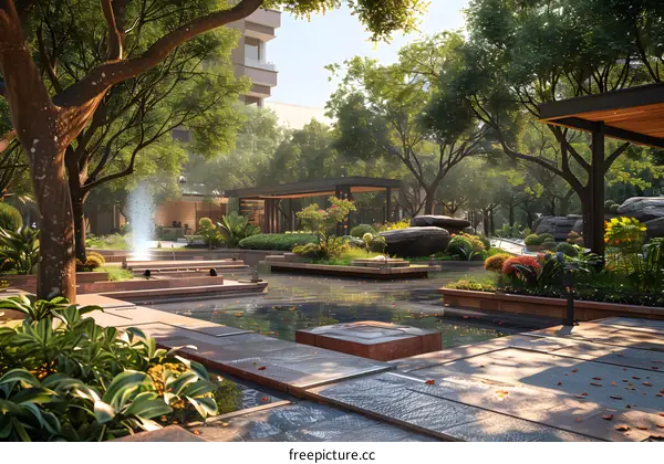 A Tranquil Oasis: A Lush Green Courtyard Garden