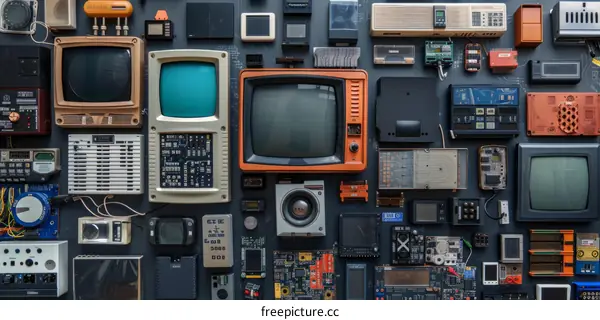 Vintage Electronic Components: Televisions, Radios, and Circuit Boards