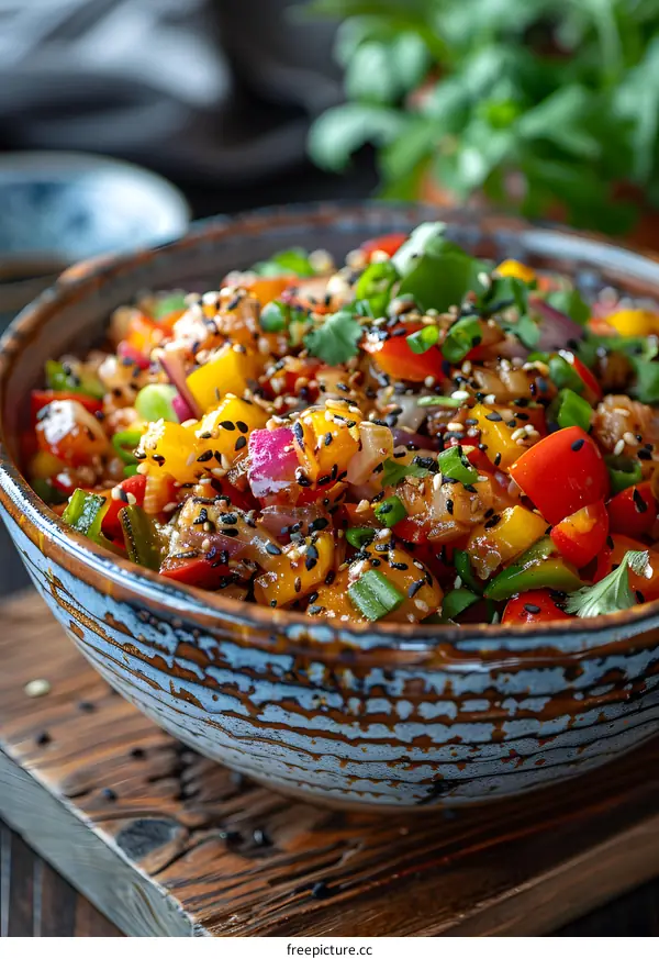Colorful Vegetable Salad in Rustic Bowl