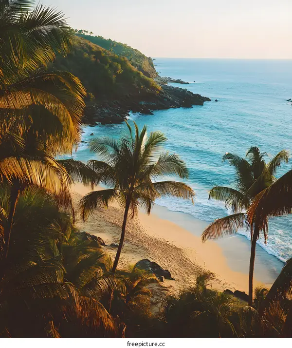 Tropical Beach View With Palm Trees and Sandy Shore