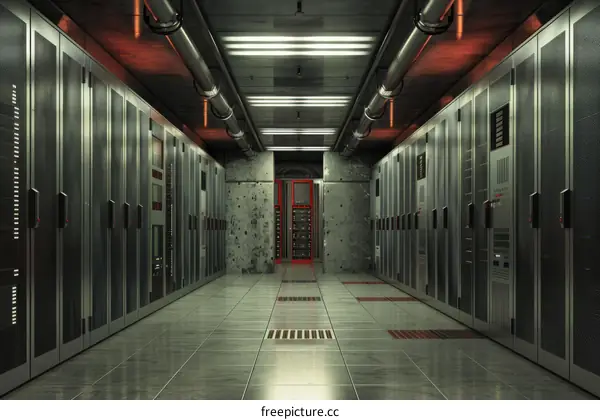 Futuristic server room with supercomputers