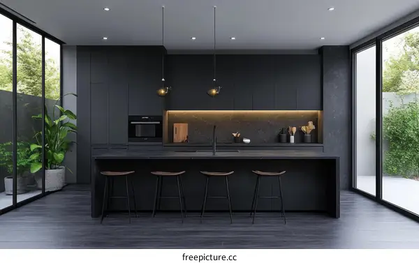 Modern Minimalist Dark Kitchen Design