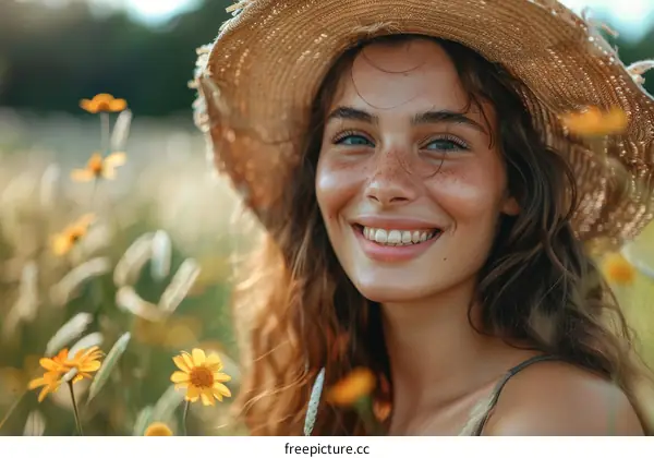 Beautiful Woman in a Straw Hat Outdoors
