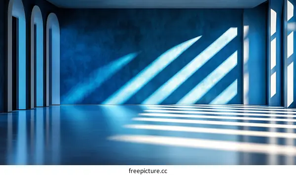 Modern Empty Blue Room with Sunlight Streaks