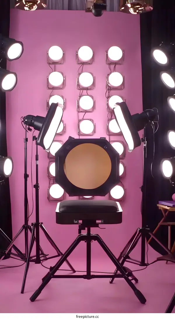 Photography Studio Setup With Pink Background And Multiple Lights