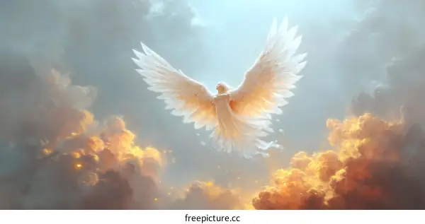 Majestic Angel Soaring Through the Clouds