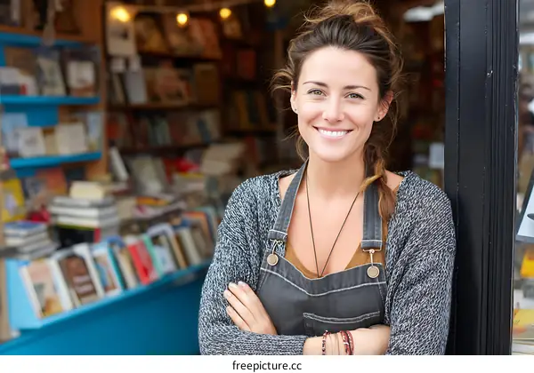 Woman Bookstore Owner Smiling Portrait