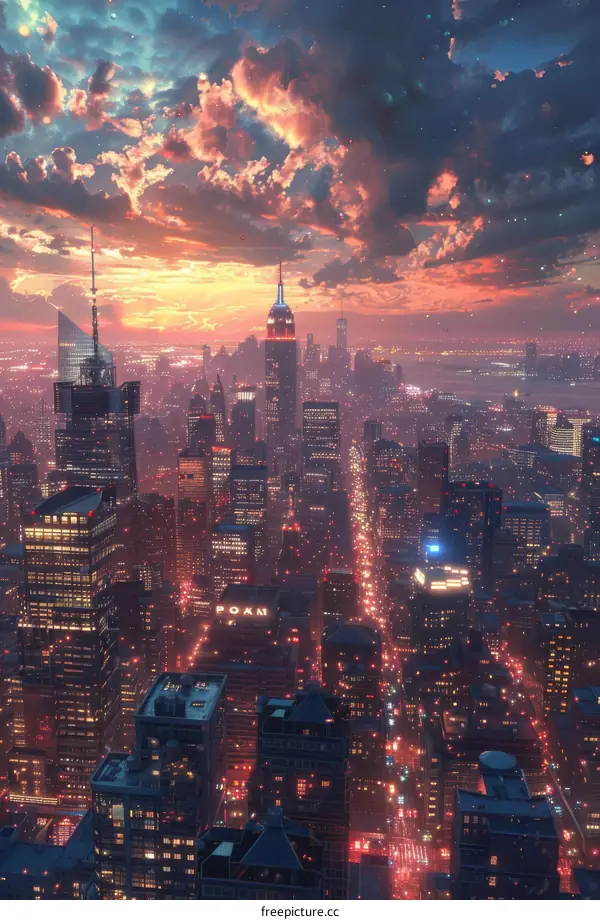 Panoramic View of a Bustling Metropolis with High-Rise Buildings