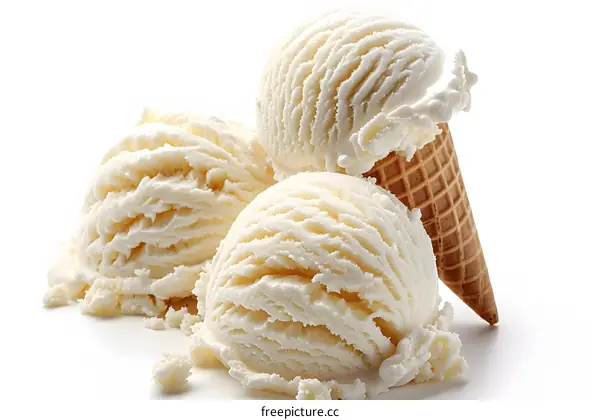 Scoops of Vanilla Ice Cream on White Background